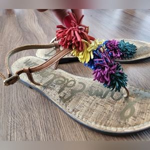 Colorful Leather Poms Sandal 8.5